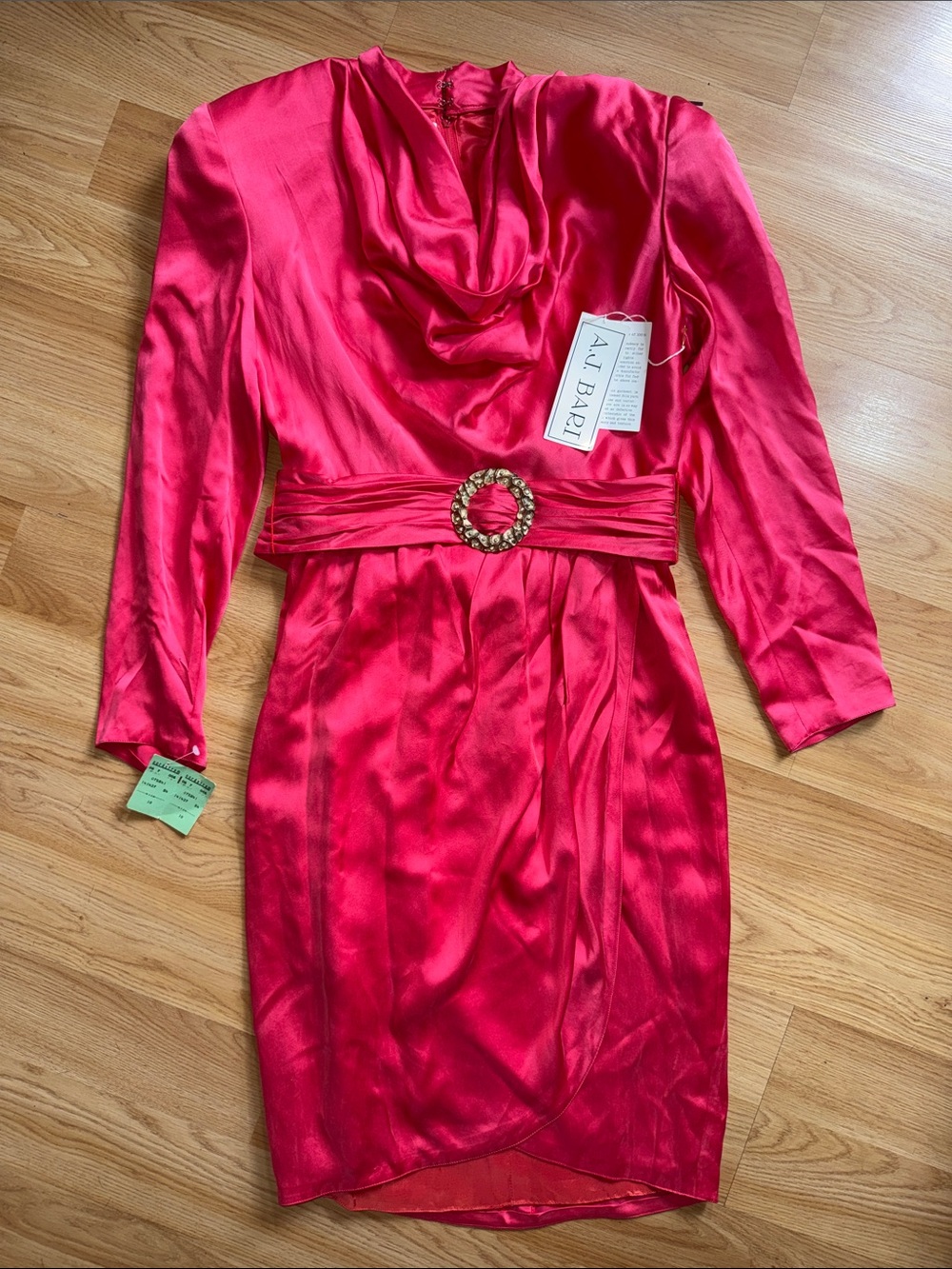NWT AJ Bari Vintage Pink Silk Draped Belted Dress Deadstock Size 10